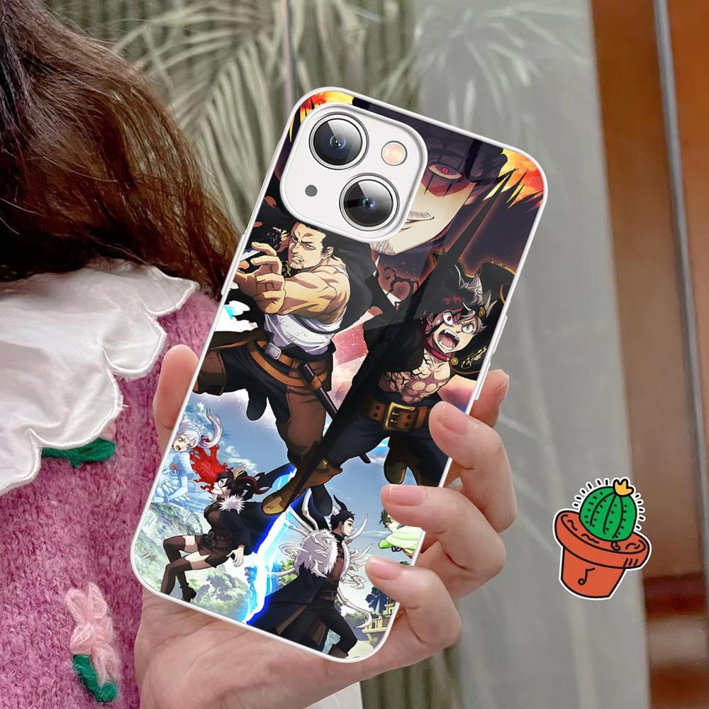 Чехол для телефона Черный клевер Закаленное стекло Для Iphone 14 13 12 11 Pro Mini XS MAX 14Plus X XS XR Fundas