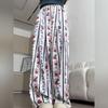 Spring/Summer Cool Feel Vacation Style Floral Long Pants for Women - Thin High-Waisted Slimming Casual Wide-Leg Trousers