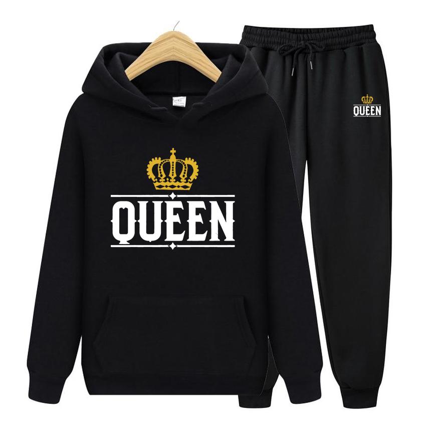 Королева Женский костюм с капюшоном Толстовка с капюшоном Комплект из двух предметов Женская толстовка с капюшоном Осенний мужской комплект с капюшоном + брюки