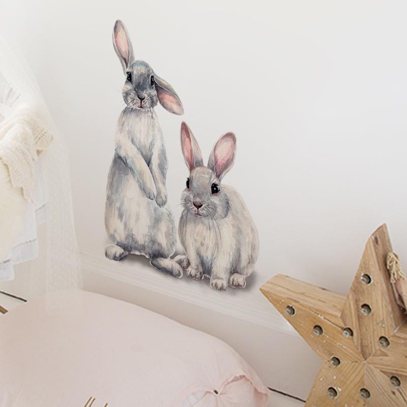 Two Cute Rabbits Wall Stickers Children's Kids Room Home Decoration Removable Wallpaper Living Room Bedroom Mural Bunny Decals 2025