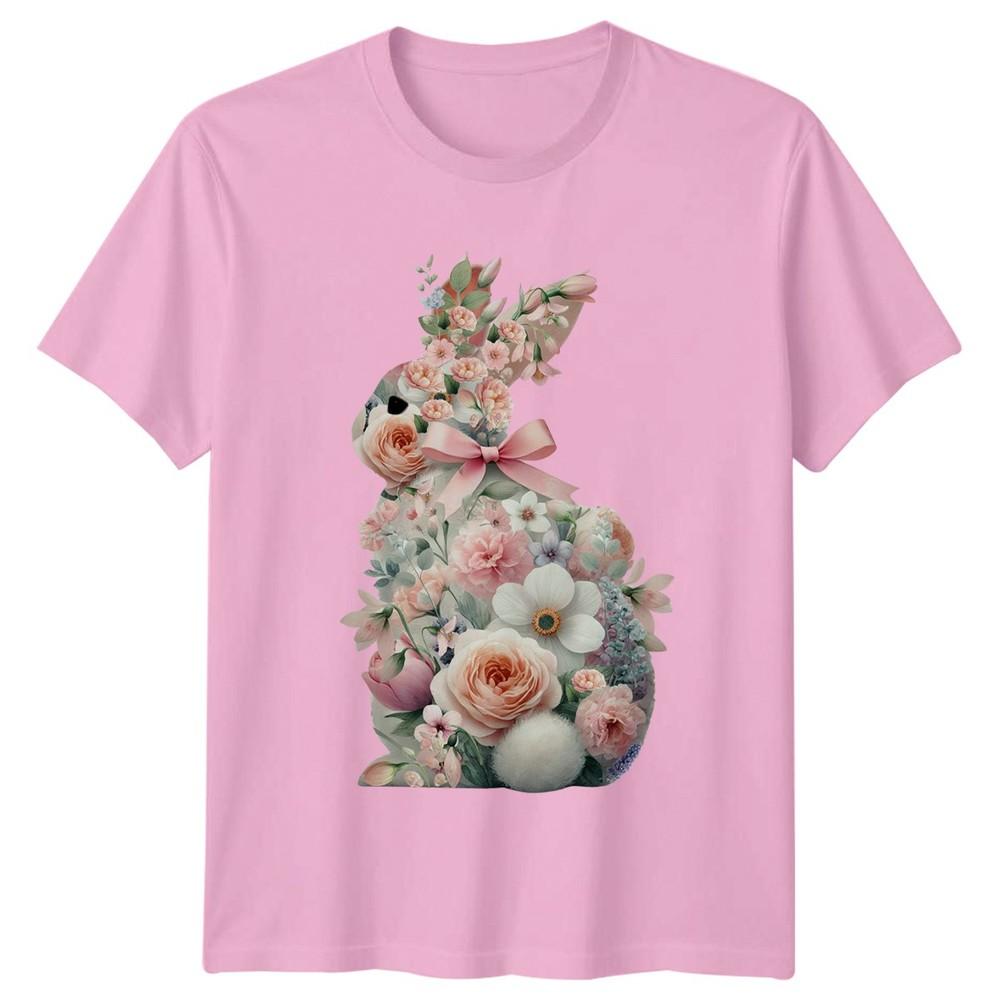 Pastel Floral Bunny Unisexs TShirt Spring Easter Gift For Her