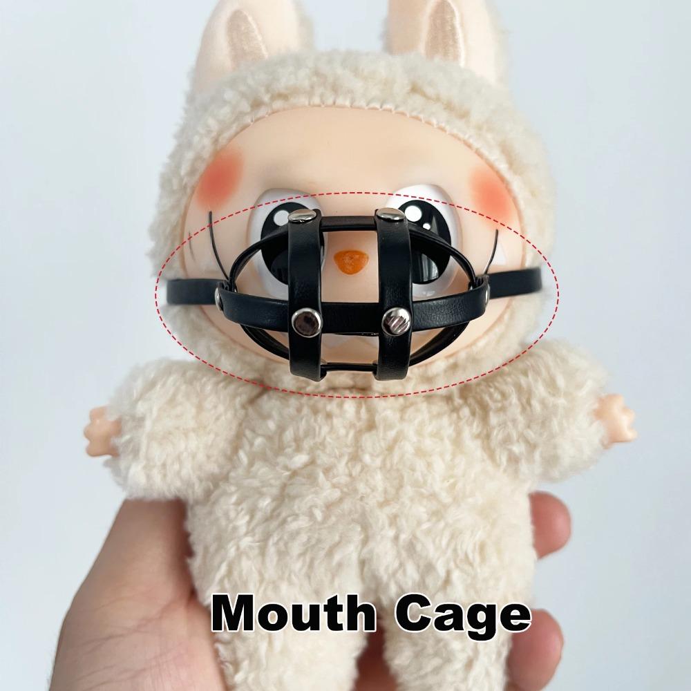 20СМ хлопковая кукла рот клетка стоп укус кожаный ремешок пояс штаны цепочка на шею ошейник хлопковая кукла аксессуары ДЛЯ 17см Labubu