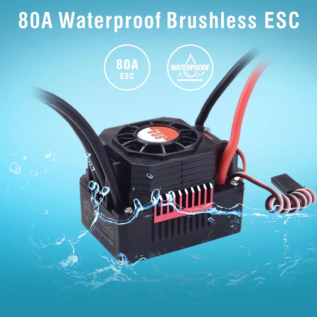 Supass Hobby Rocket 3660 3.175mm Shaft Waterproof Brushless Motor KK 80A ESC T Plug for 1/10 RC Car Model Toy Parts WLtoy 12428