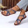 Shoes for Women  Hot Sale Elastic Band Women's Sandals Solid Denim Metal Decoration Beads Open Toe Low-heeled Casual Sandals