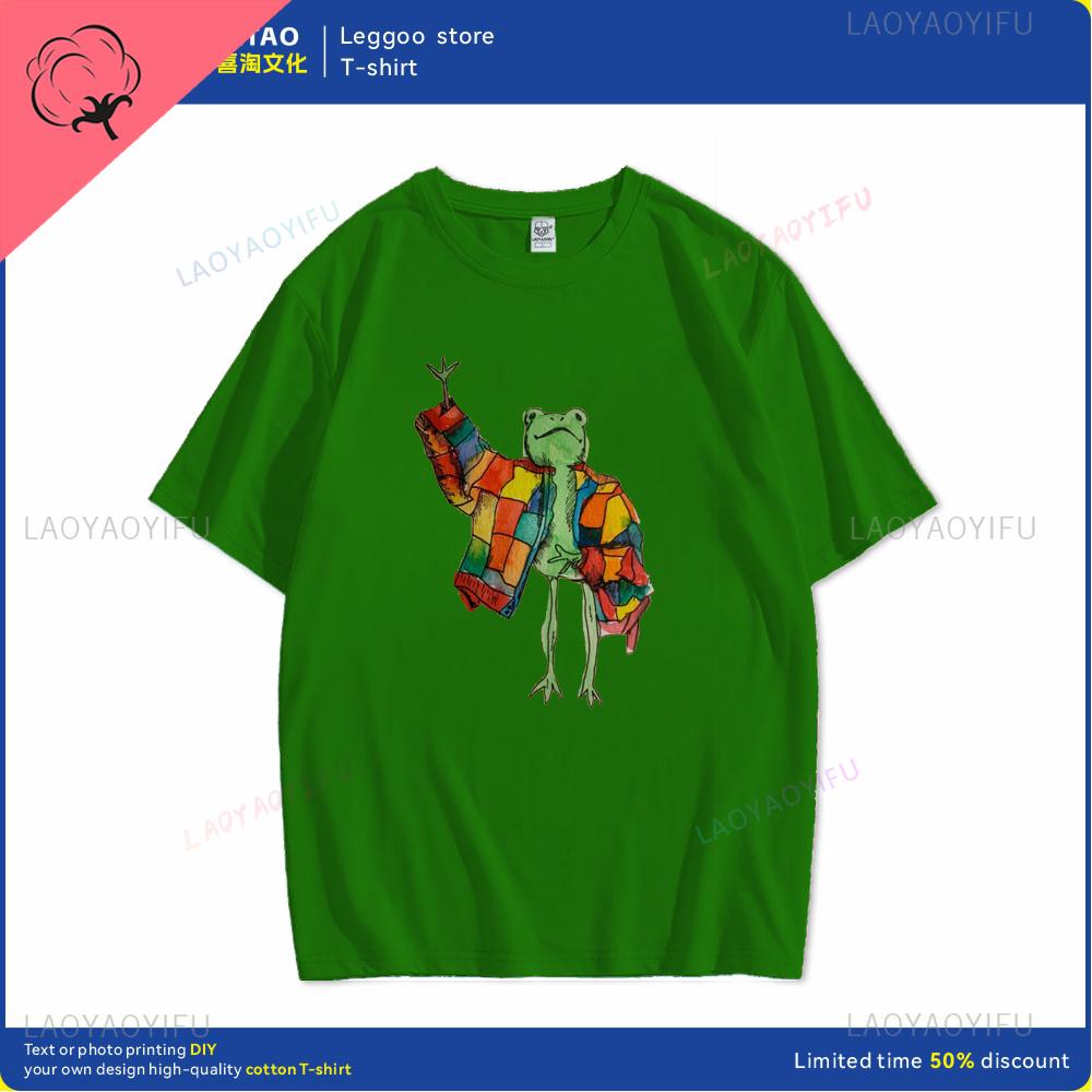 Fun Style Cartoon Frog Print Tshirts for Men and Women Retro Shortsleeved Fashionable Casual Clothes Cotton Daily Wear