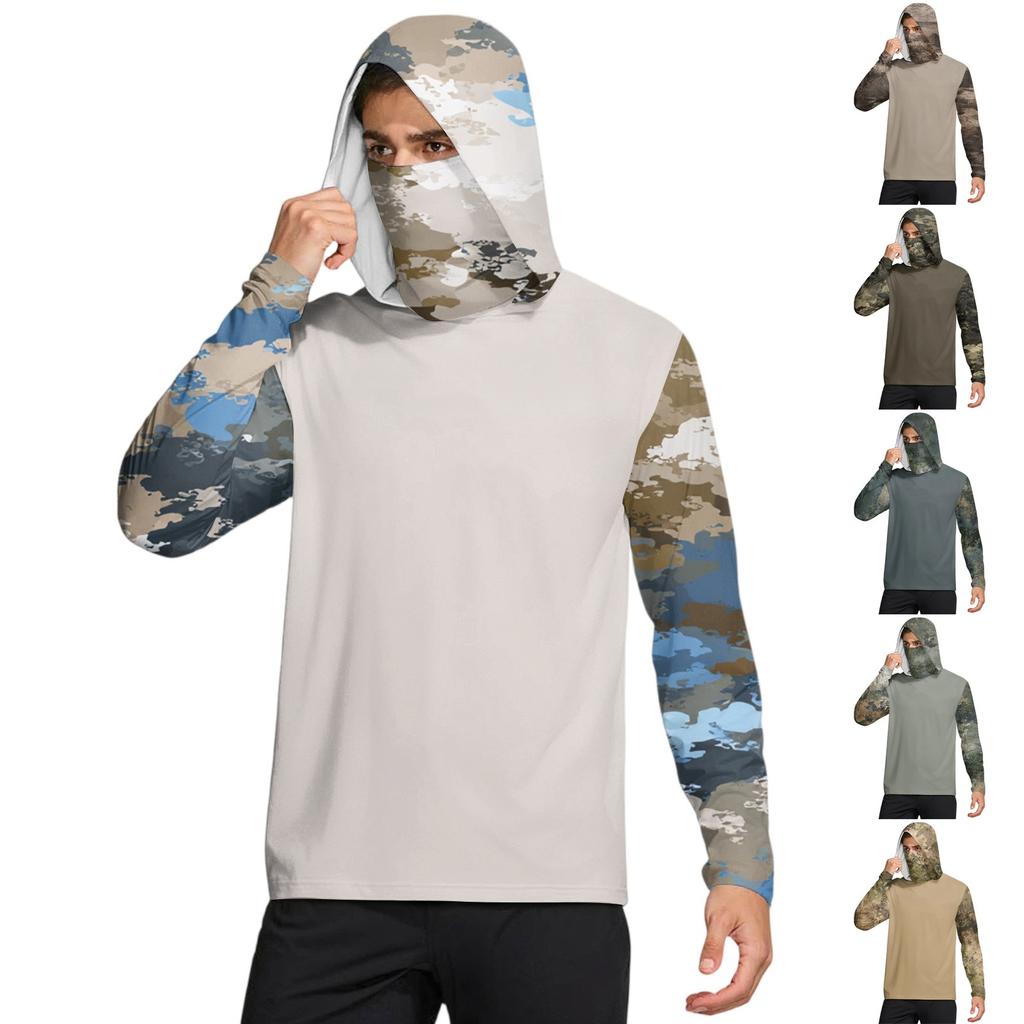 Мужская рубашка с маской Легкая с длинным рукавом Капюшон Для пеших прогулок Рыбалки Для выступлений