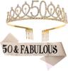 Happy 50th Birthday Decorations, 50th Birthday Tiara Crown, Gold 50Year Old Birthday Party Decorations for Women Gifts