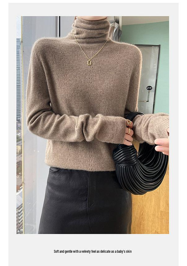 Women's High Neck Wool Pullover Sweater - Long Sleeve, Warm Knitwear for Autumn & Winter