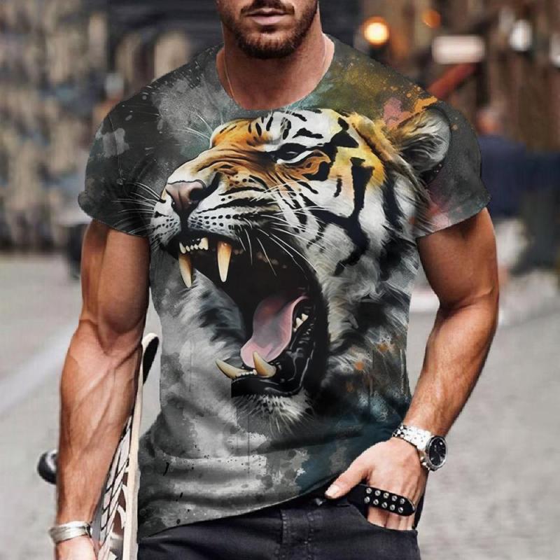 Футболки с изображением животных для мужчин, футболка с коротким рукавом и принтом тигра 3D, модная уличная одежда, летний свитер с круглым вырезом, повседневная одежда больших размеров