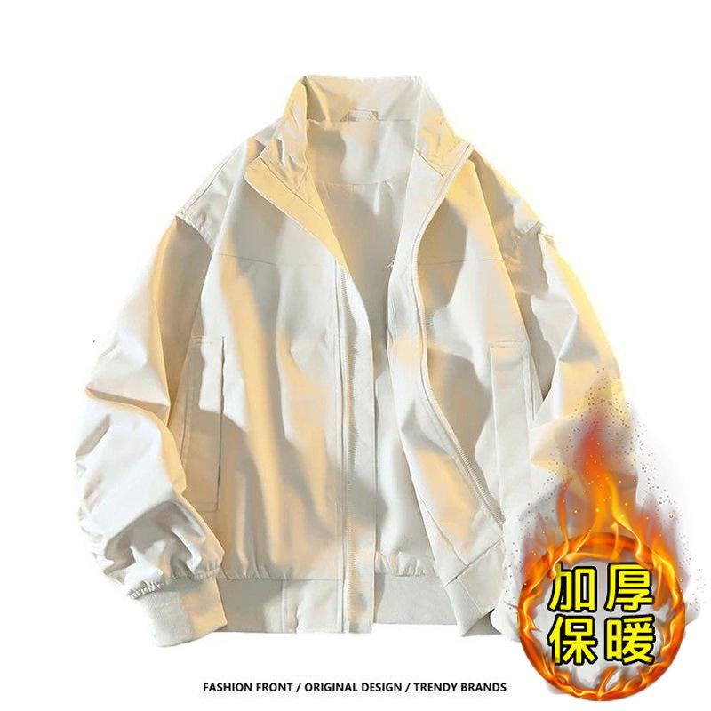 Men S Stand Collar Fleece Loose Fit Outdoor Flight Jacket For Students