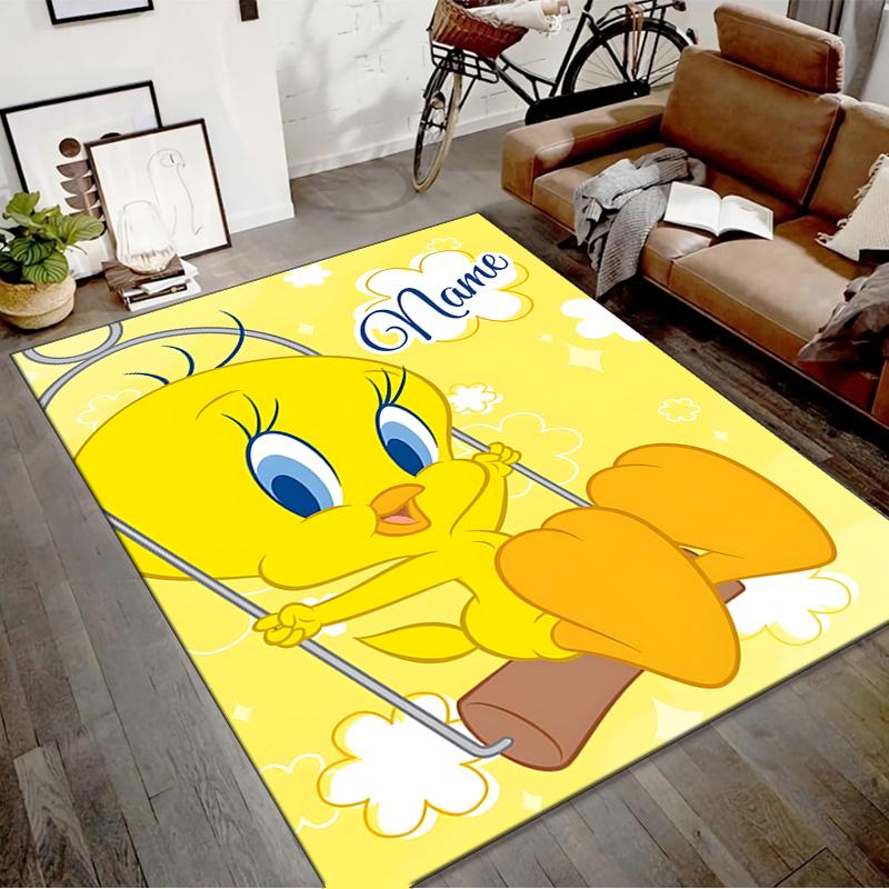 Custom Tweety Mat Personalized Name, Polyester Washable Indoor Entryway Rug, Gift for Christmas, Easter, Thanksgiving Day