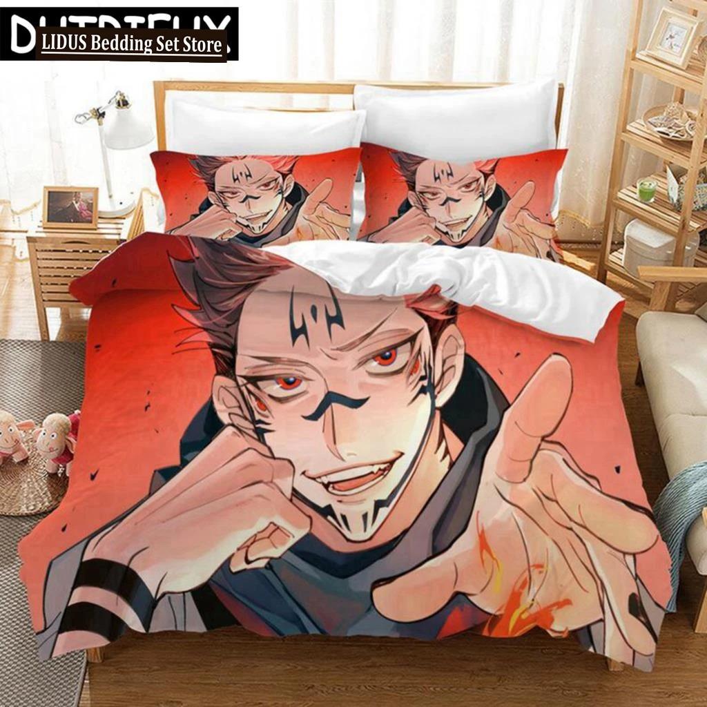 Jujutsu Kaisen Японское Аниме 3D Печатный Комплект Постельного Белья King Пододеяльник Наволочка Чехол на Одеяло Постельное Белье Пододеяльники