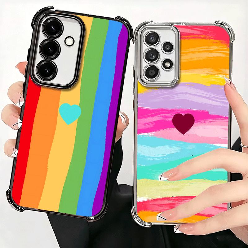 Rainbow Gradient Love Desgin Plating Phone Case For Samsung A17 A07 A37 A57 A16 A56 A15 A55 A14 A54 A13 A53 A26 A36 A25 A35 A24