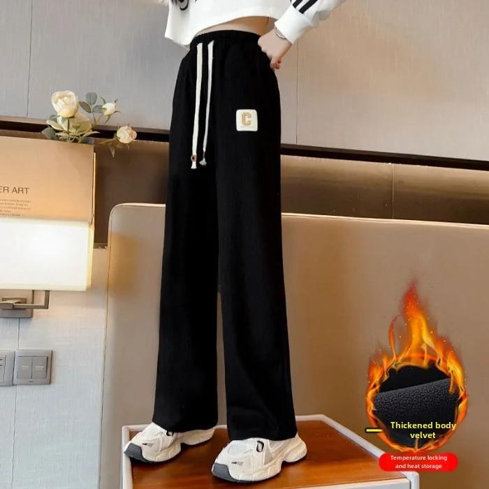 Утепленная верхняя одежда на флисовой подкладке для девочек, брюки повседневного покроя, универсальные детские брюки, новинка 2024 года, весна/осень