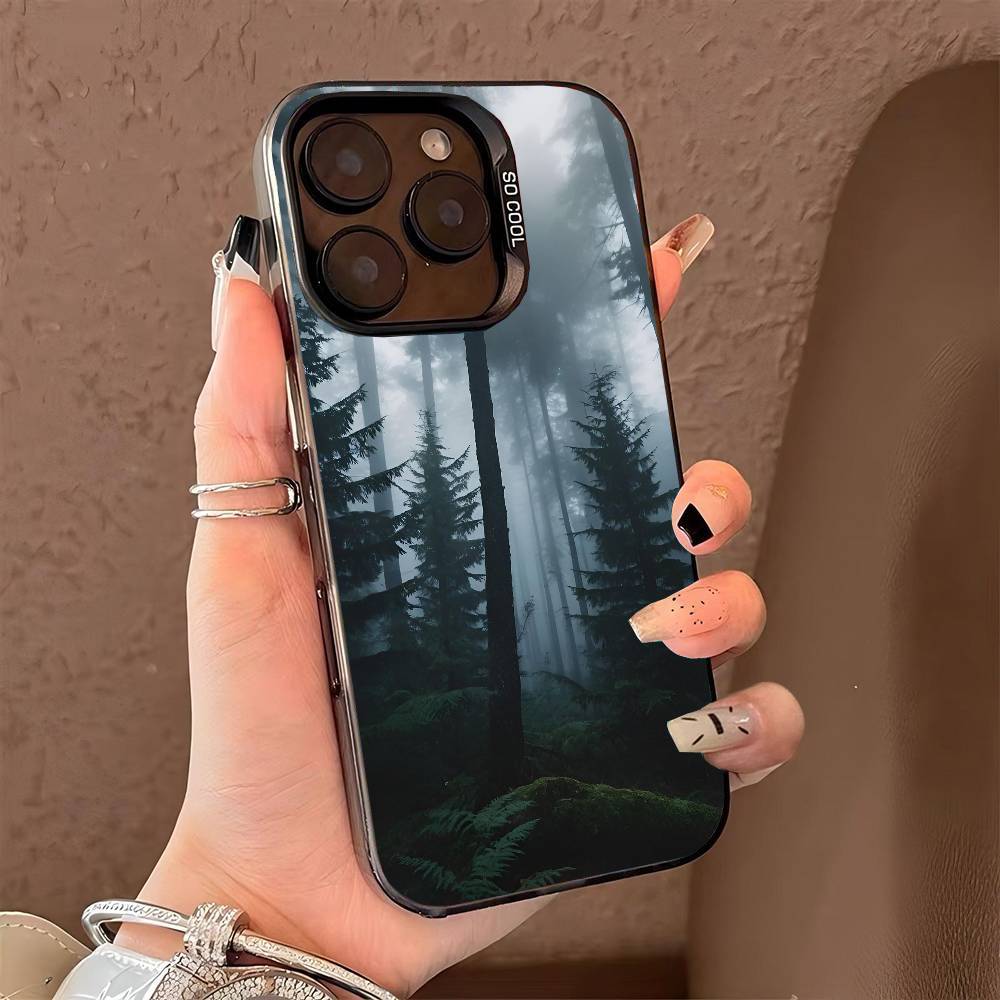 Чехол для телефона "Туманный горный лес" для iPhone 17 17Air 16 15 14 13 12 11 Pro Max Plus Цветной Серебристый