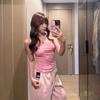 Sweet Spice Girl Pink Polka Dot Small Suspender Vest Women's Summer New Slim Skinny Versatile Good-looking Top Trend