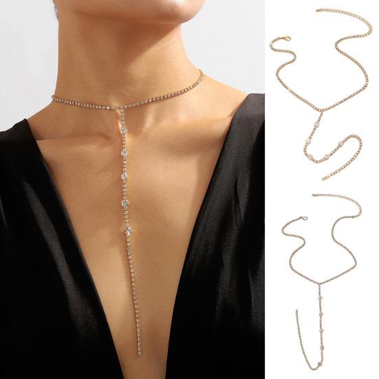 Женское ожерелье со стразами, ожерелье с кисточками, изысканное колье из нержавеющей стали, украшение на длинную шею и грудь