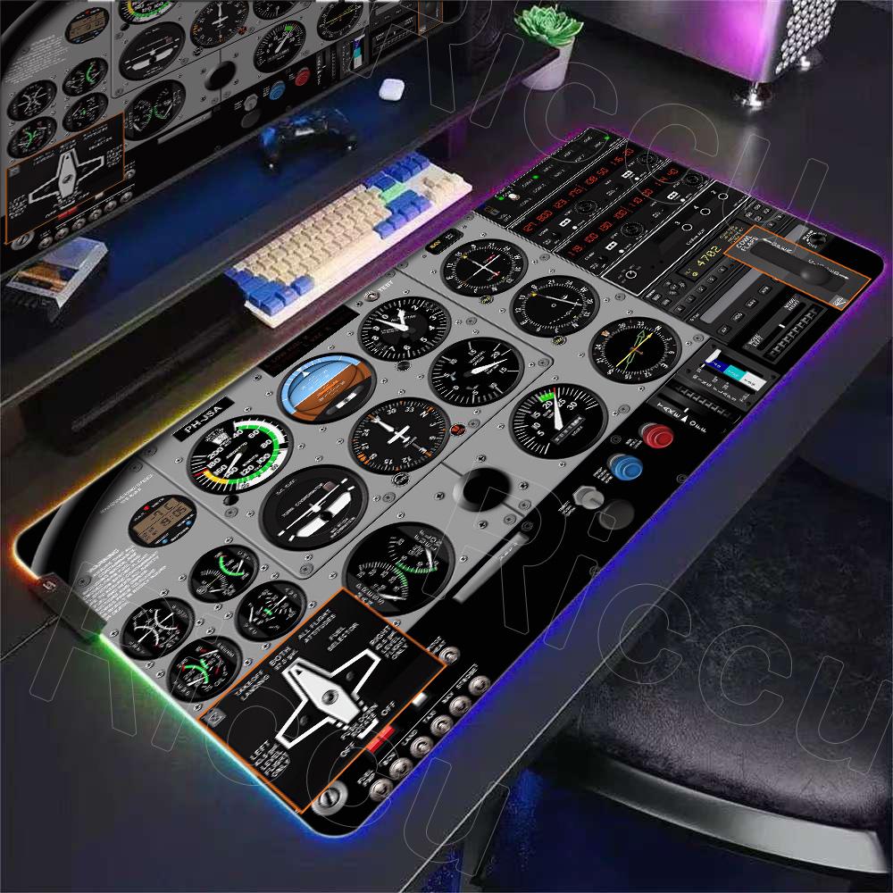 RGB Коврик для стола Авиационная тематика Коврик для мыши Большой Резиновый Противоскользящий Приборная панель самолета Коврик для мыши Офисный и Игровой Коврик для клавиатуры Декоративный коврик