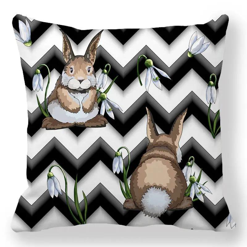 Easter Bunny Print Cushion Cover Spring Easter Egg Hare Pillowcase Home Decoration 40/45/50/60cm