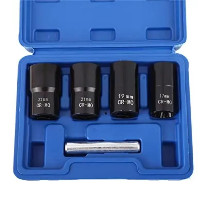 Drive Impact Bolt Nut Removal Extractor Socket Tool Set 17/19/21/22mm Twist Socket Set Lug Nut Remover Extractor Household Tools