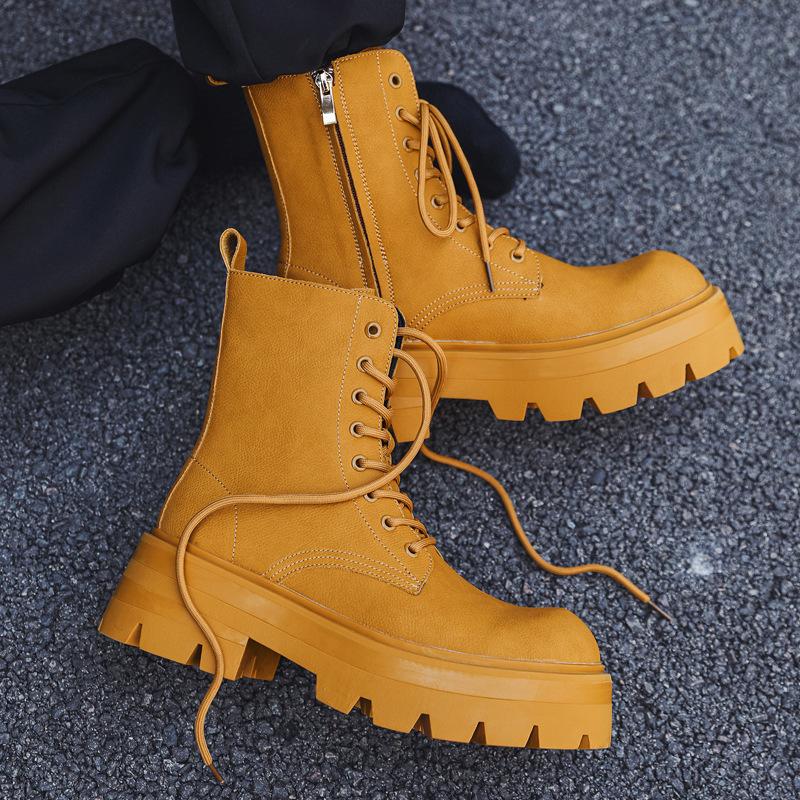 Британский стиль толстая подошва увеличивающая рост ботинки Мартин мужские бархатные ботинки-локомотивы средняя высота голени большая голова рабочие ботинки 7368-N