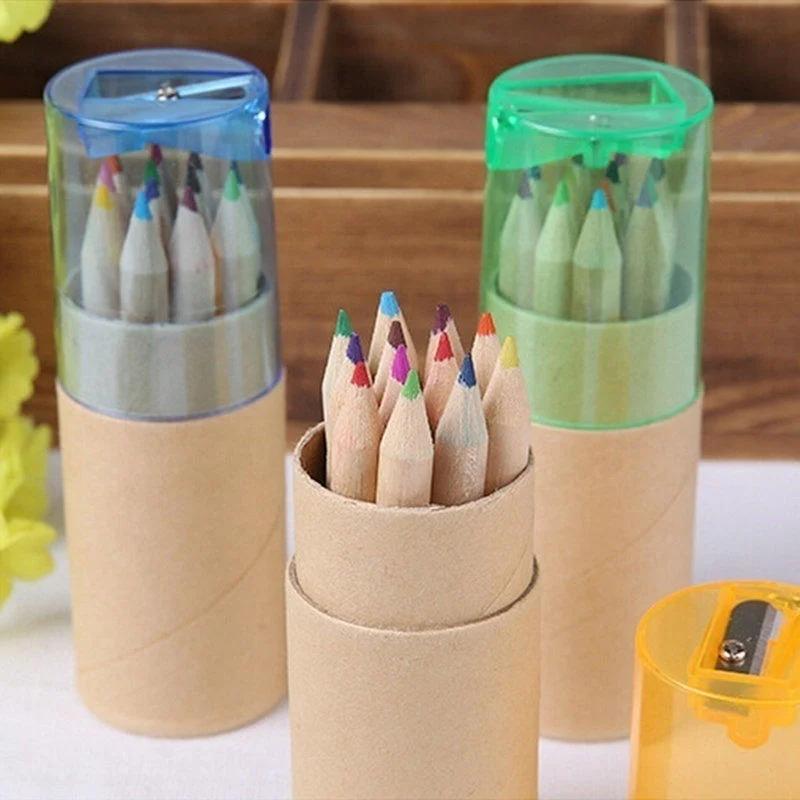 12 Pcs/ Box Wooden Writing Colored Pencils Colors Sharpener Child Gift Color Pencil Set School Students Art Supplies
