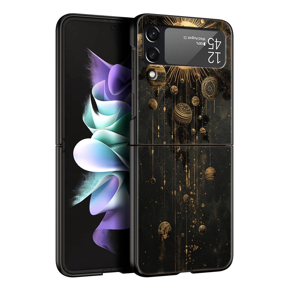 Fashion Starry Sky Stars Hard PC Phone Case For Samsung Galaxy Z Flip 7 6 5 4 Black Cover For Galaxy Z Flip 3 Foldable Funda Bag