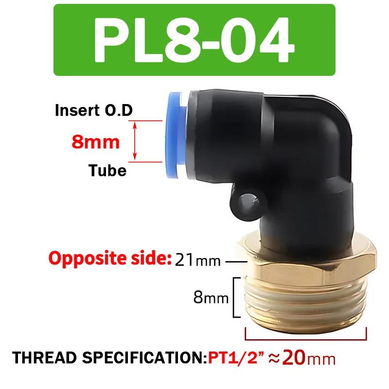 20/50/100PCS Pneumatic Air Connector PL 4 6 8 10 12mm Thread 1/8 r1/4" 3/8" 1/2" Trachea Elbow Air Fittings Hose Quick Conector Ventilation Valves 4