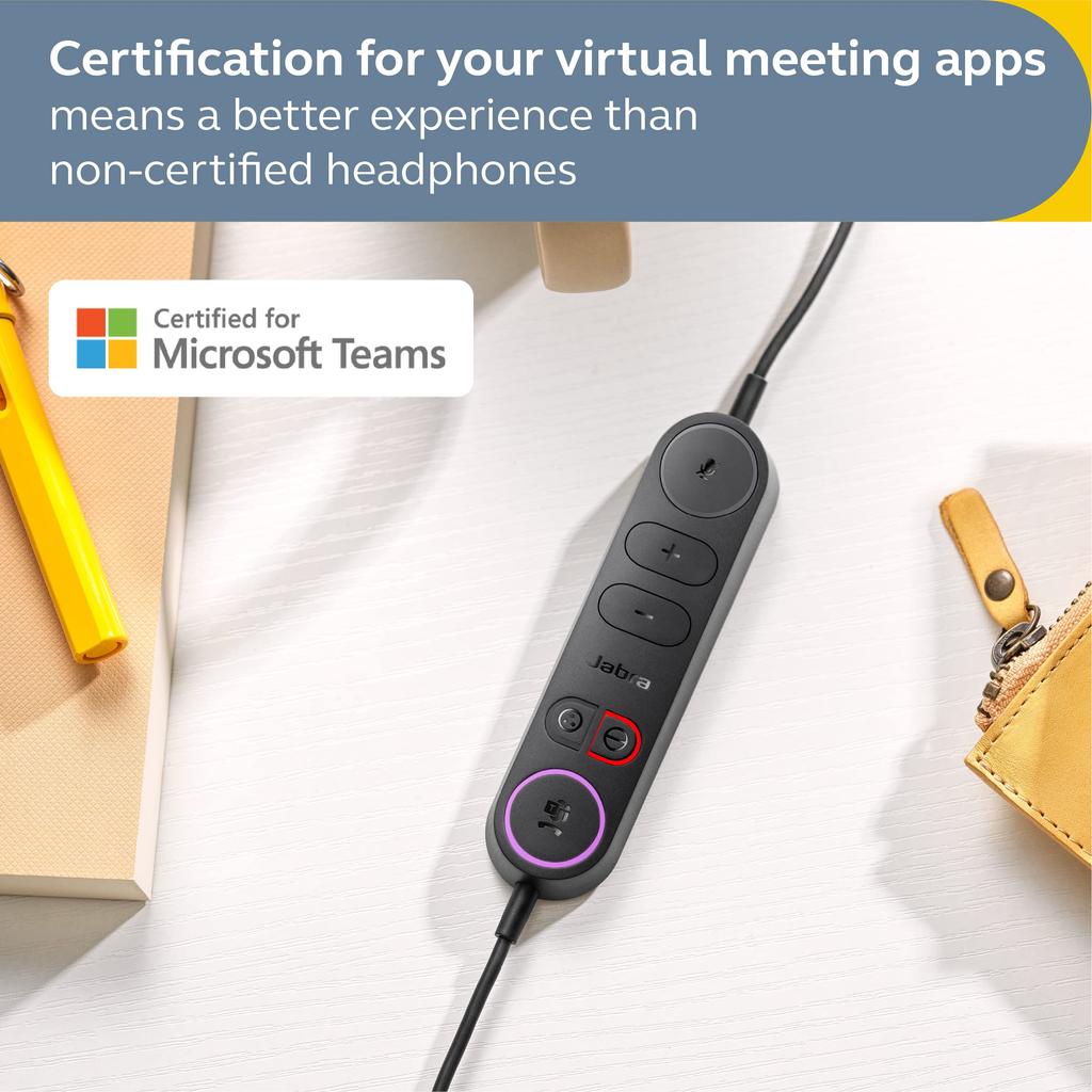 Jabra Engage 40 Проводная стерео гарнитура с микрофоном на проводе для звонков, шумоподавление, совместимая с MS Team, другие черные наушники, управление, 2-микрофонная технология, ультралегкая