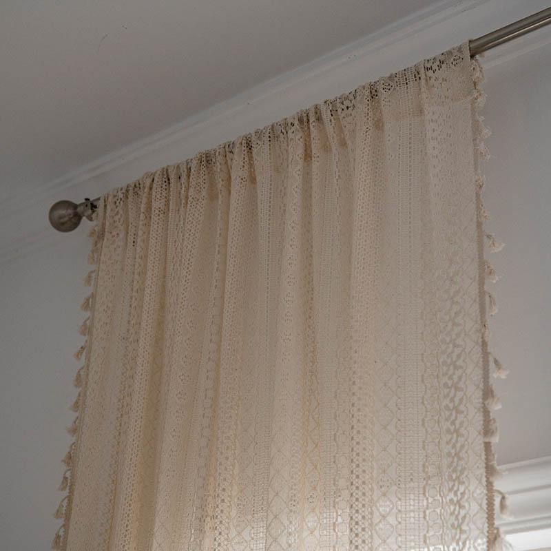 American Crochet Lace Blackout Curtains - Soundproof Hook-and-Loop Tape for Bedroom/Living Room/Kitchen, Bay Window Ready-Made