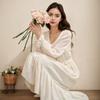 Нежное белое кружевное платье с текстурой лунного света и длинными рукавами для женщин, весеннее платье с V-образным вырезом и талией А-образного силуэта