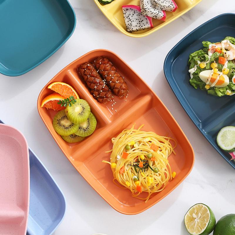 Divided Dish Diet Reusable Dinner Plate Kitchen Dinnerware Portion Plates For Adults 3 Compartments Microwave Safe