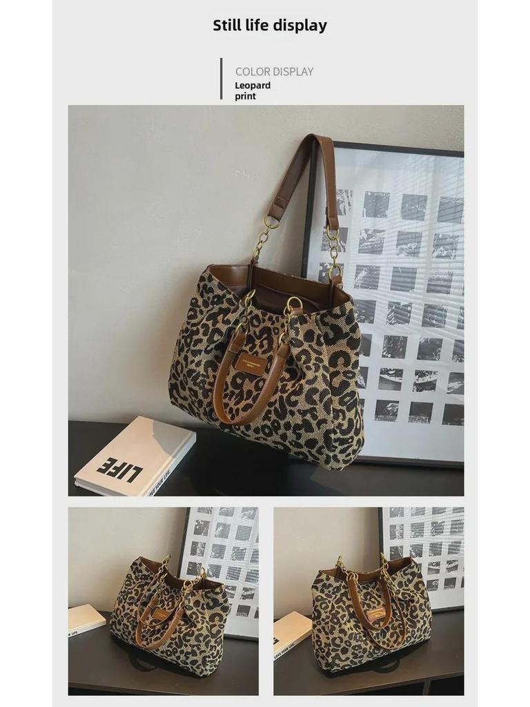 Женская сумка-тоут с леопардовым принтом большой вместимости - модная сумка через плечо с шахматным узором 2023 года