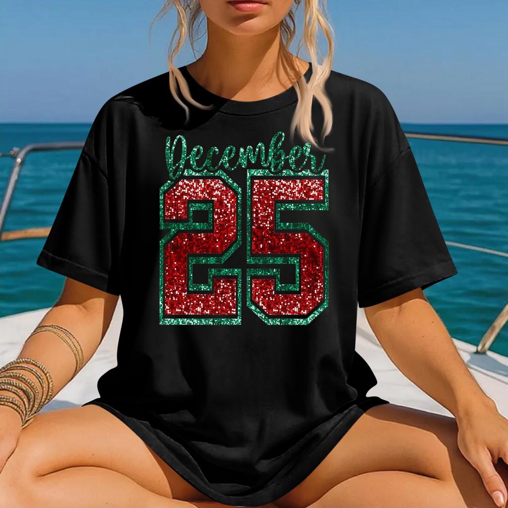 Women's Fashion Printed Round Neck Short Sleeve T-Shirt Pullover Top