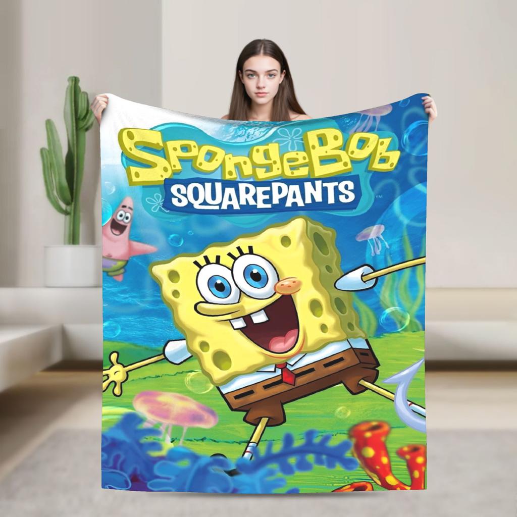 Cartoon Animated Blanket Cover SpongeBob SquarePants Fleece Throw Blankets Bedding Couch Portable Ultra-Soft Warm Bedspreads