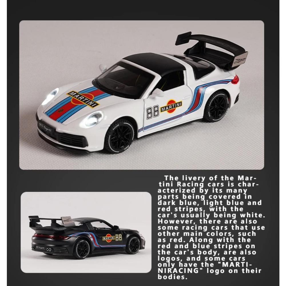1/32 Porsche 911 Targa 4S Martini Racing Edition Спортивный автомобиль Сплав Литой Модель автомобиля Высокая симуляция Украшения Орнамент Подарок