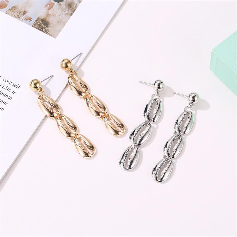 Fashion Simple Metal Wild Earrings Tassel Shell Earrings National Style Personality Earrings ADM