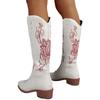 Женские ковбойские сапоги Сапоги-ковбойши до середины икры Сапоги до колена на массивном каблуке с вышивкой в ​​стиле вестерн Женские сапоги из искусственной кожи Повседневные ботинки без шнуровки