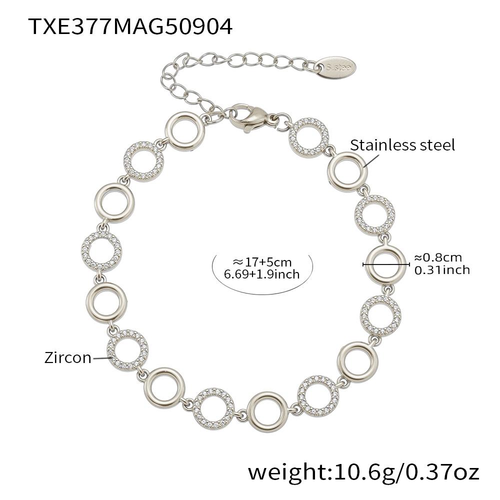 3 Models Zircon Circle Link Chain Necklace Bracelet In Stainless Steel 18k Gold Filled Necklaces Matching Bracelets For Women