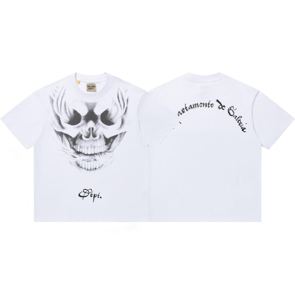 Cross-border European and American trendy brands Gallery Dept Skull letter pattern printed short-sleeved t-shirt Men's and women's high  half-sleeves
