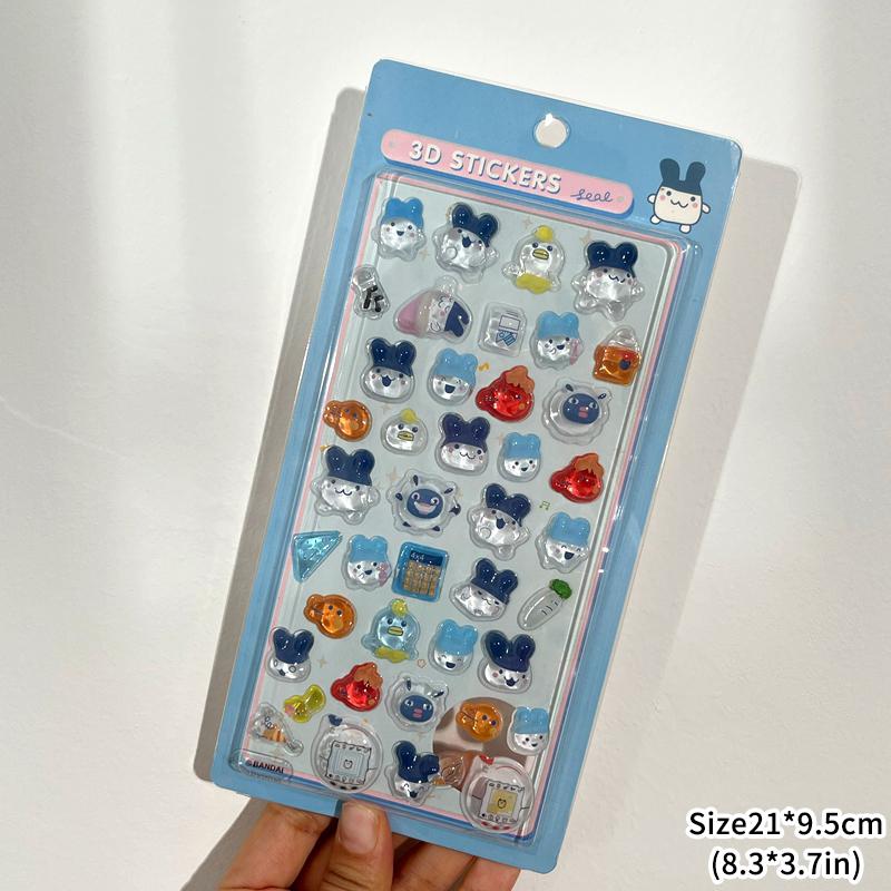 1-6pcs Tamagotchi 3D Crystal Stickers Waterdrop Cartoon Stickers Creative Gift Exchange Stickers Set Embossed Solid Stickers