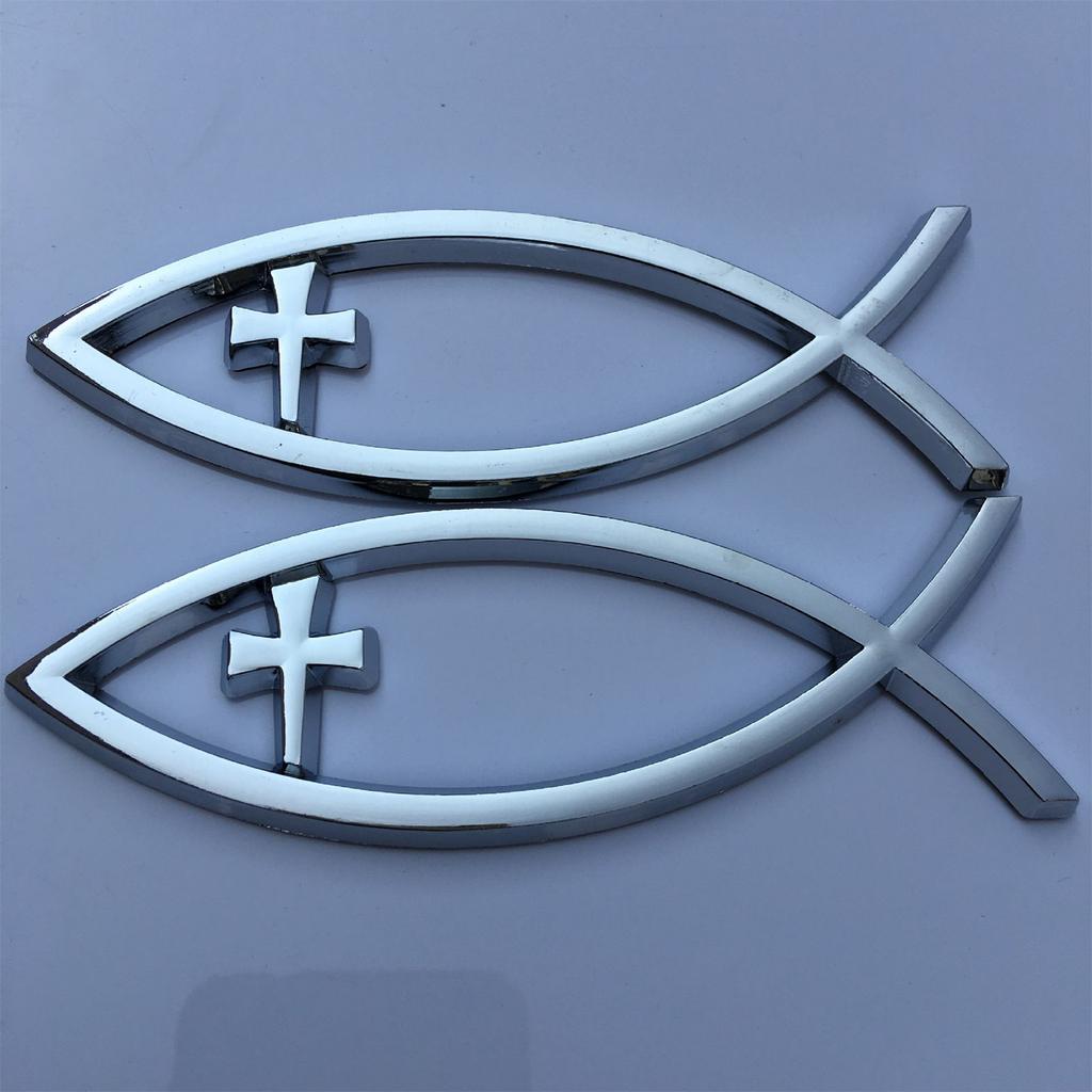 Religious Cross Car Window Stickers Waterproof Jesus Fish Badge Christian Ichthys Fish Sticker for Laptops Refrigerators