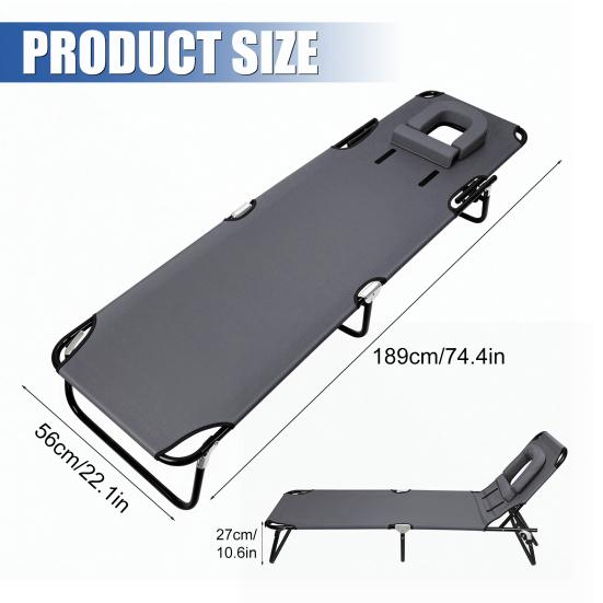 Foldable Camping Cot for Adults, Reclining Lounge Chair with Face Hole, 4 Height Adjustable, Removable Pillow