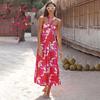 Женское летнее длинное платье с принтом, повседневный сарафан без рукавов до середины икры с лямкой на шее