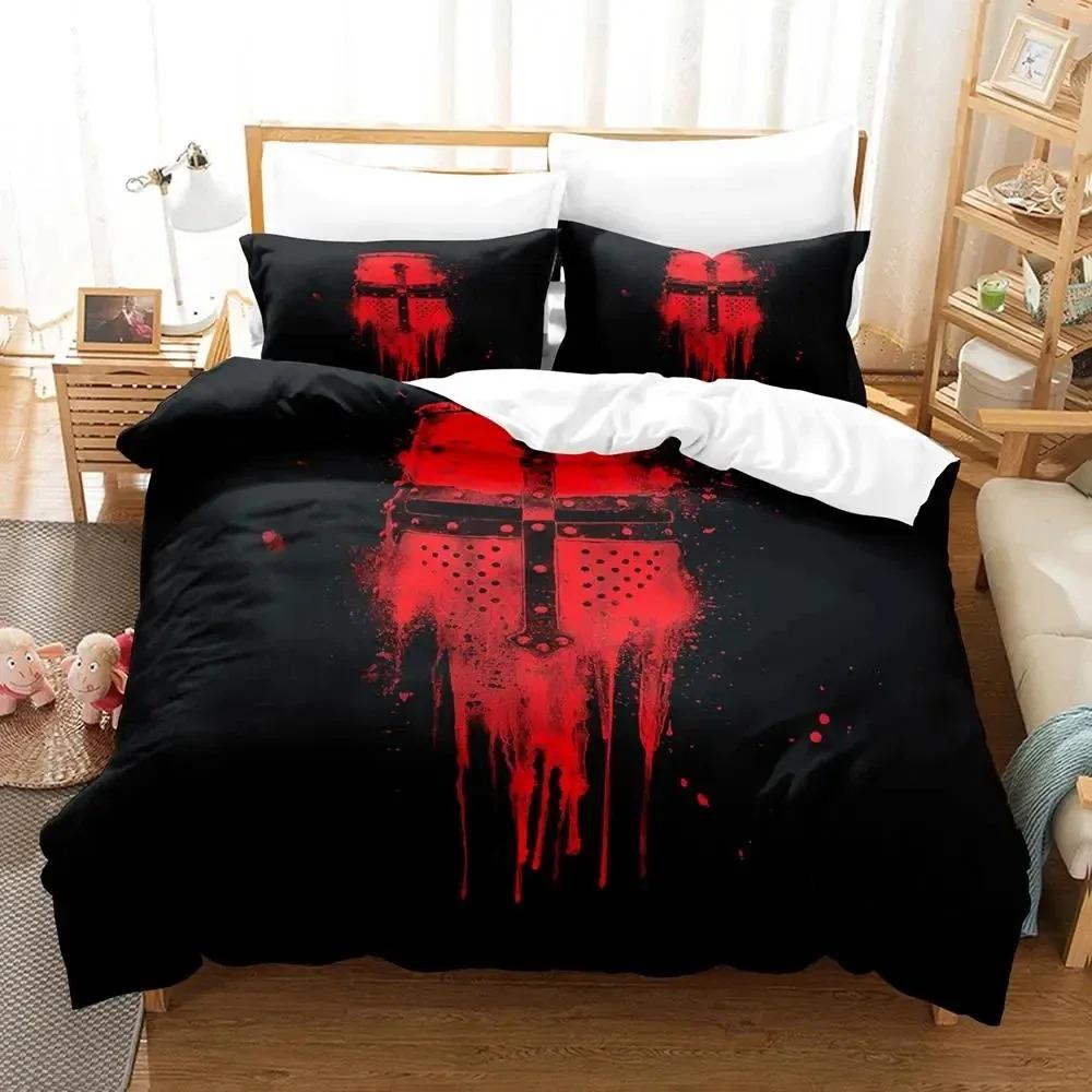 3D Print Christian Knights Templar Bedding Set Duvet Cover Bed Set Quilt Cover Pillowcase Comforter King Queen Size Boys Adult