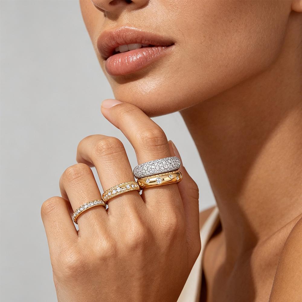 2026 New Double-Layer Zircon Ring For Women Engagement or Daily Wear Stainless Steel Color Mixing Stacking Fashion Jewelry