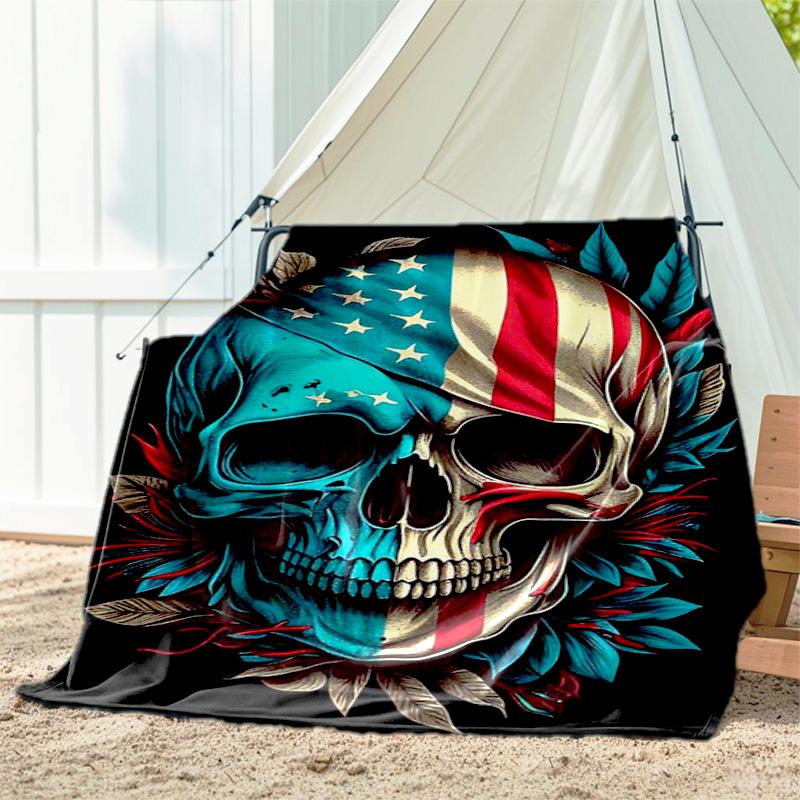 1pc skull pattern blanket, all season lightweight home office outdoor nap multifunctional blanket