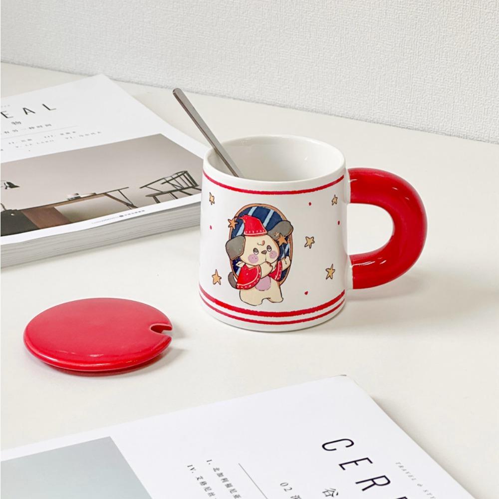Мультяшная кружка с крышкой керамическая бытовая чашка для питья офисная чашка для молока чашка для кофе белый фарфор креативная
