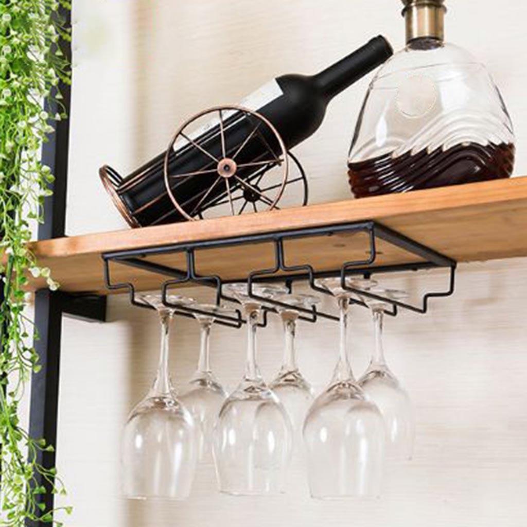 Under Cabinet Stemware Wine Glass Holder Metal Organizer for Bar Kitchen Black