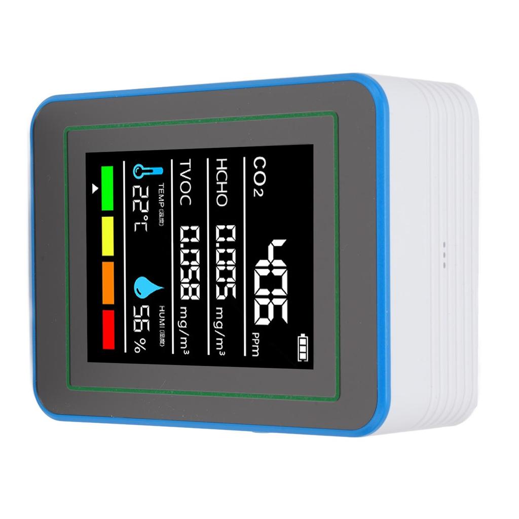 Детектор качества воздуха 5 в 1 CO2 TVOC HCHO Определение температуры и влажности Портативный перезаряжаемый воздух